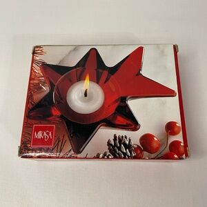 Mikasa Red Glass Comet Star Tea Light Candle Holder Christmas 4th of July